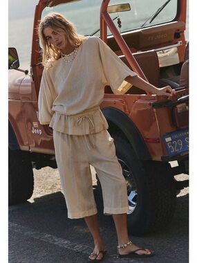 Free People Linen Top & Capris Set, S, EUC